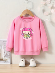 Lovely Studying Girl Graphic Crew Neck Long Sleeve Sweatshirt Kids Clothes