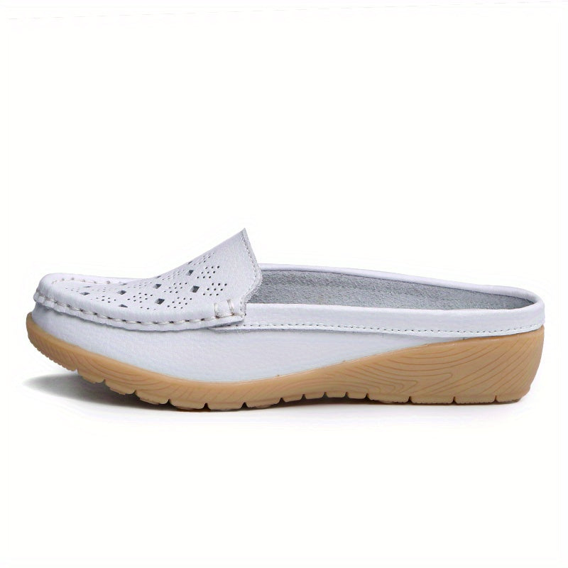 Women's Hollow Out Wedge Mules Closed Toe Slip On Slides Shoes