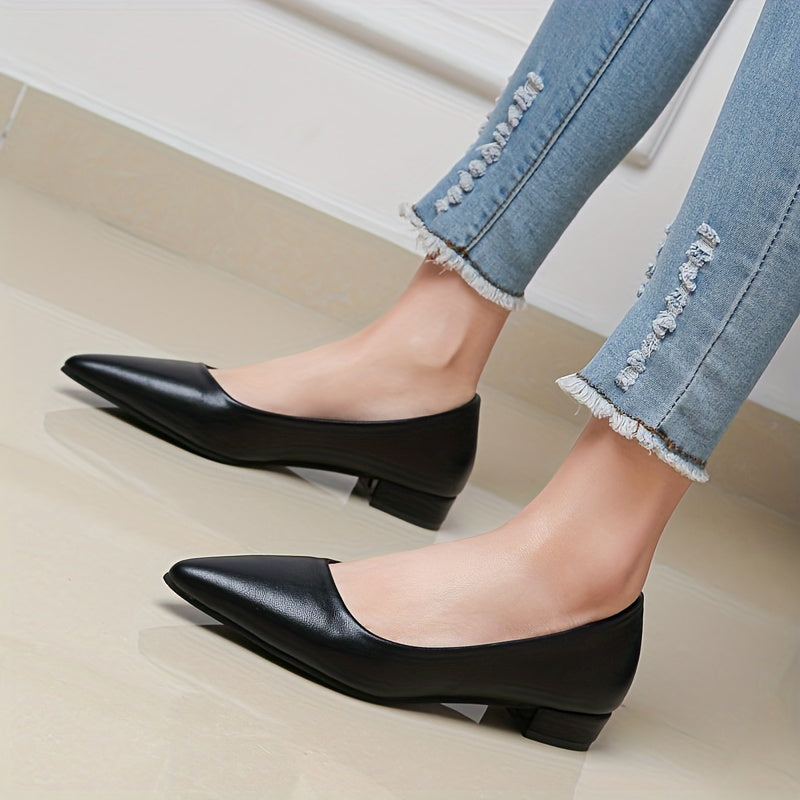 Women's Slip On Block Heel Shoes Point Toe Shallow Daily Shoes