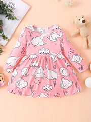 Baby Girl Elephant Printed Long Sleeve Dress