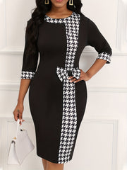 Houndstooth Bodycon Dress Long Sleeve Dress For Work