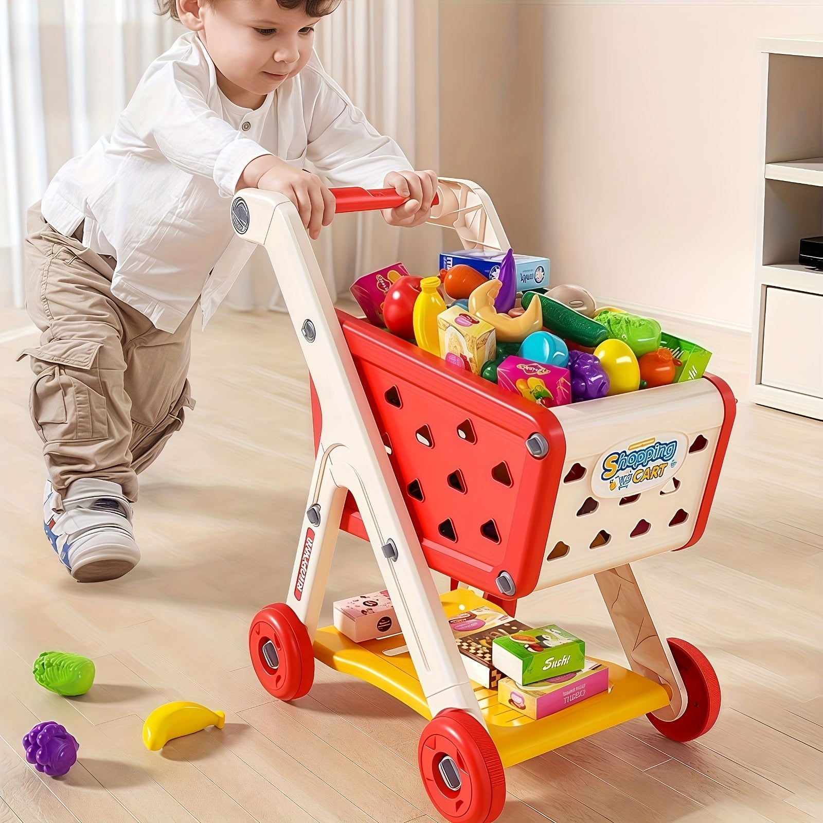 Ephemeral 26pcs Pretend Play Shopping Cart Kitchen Supermarket Cooking Toys