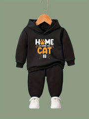 HOME IS WHERE THE CAT IS Print 2pcs Girls Outfits For Sports