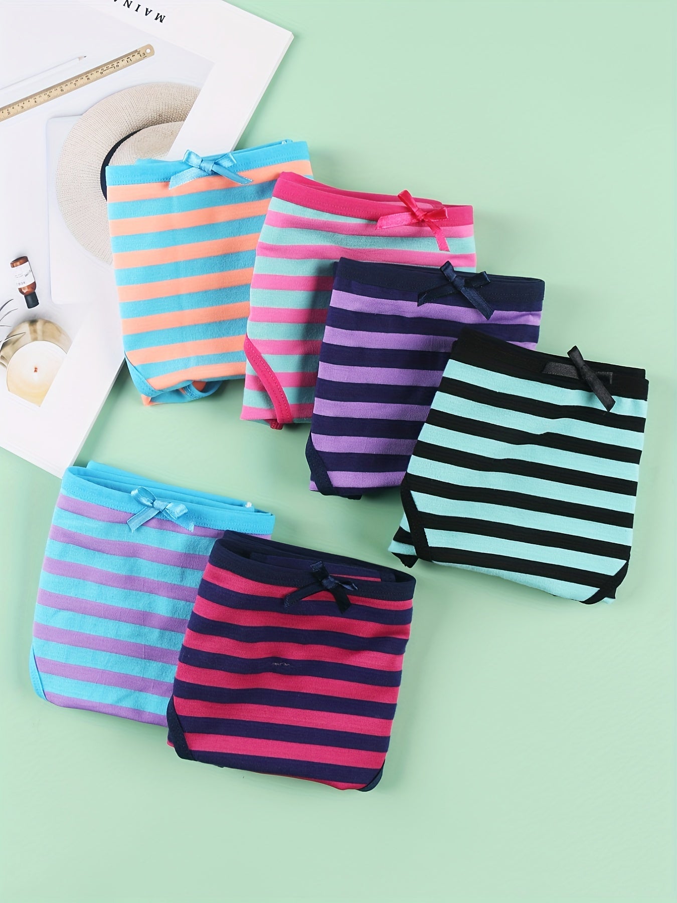 6 Pcs Striped Bow Tie Briefs Comfy Stretchy Intimates Panties