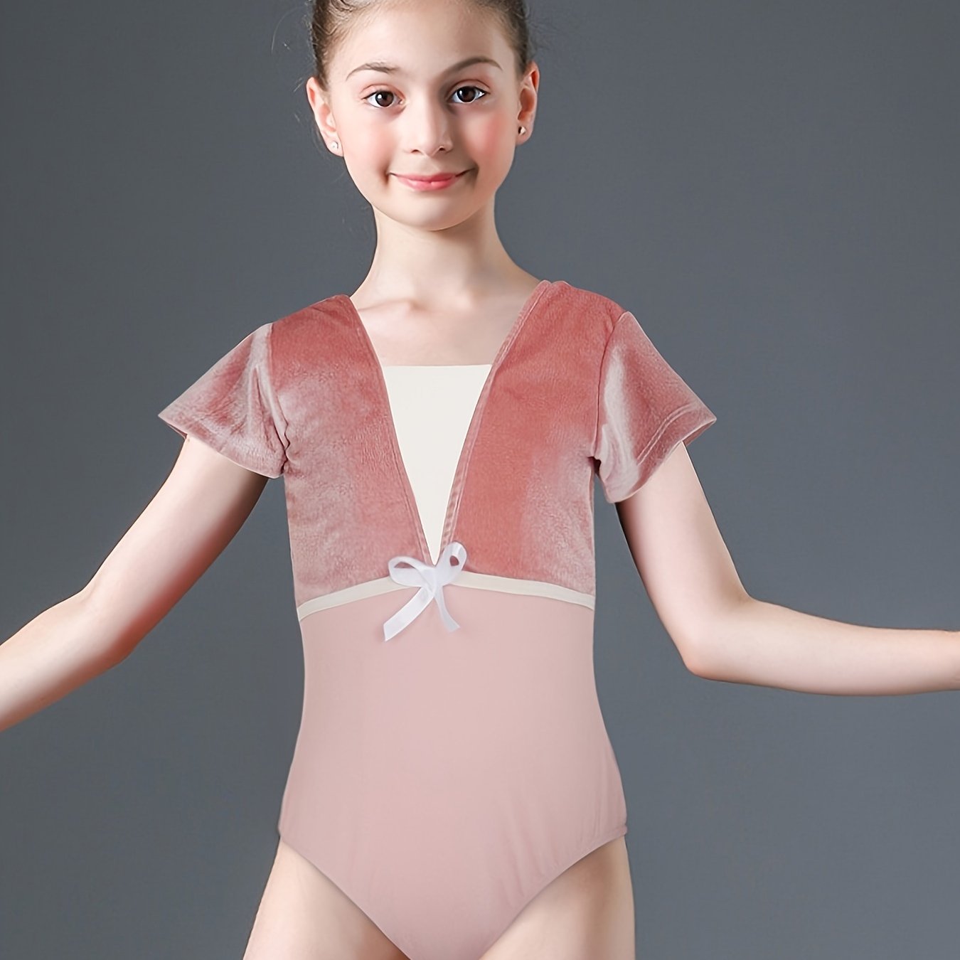 Girls Comfy Short Sleeve Dance Leotard Gymnastics Suit