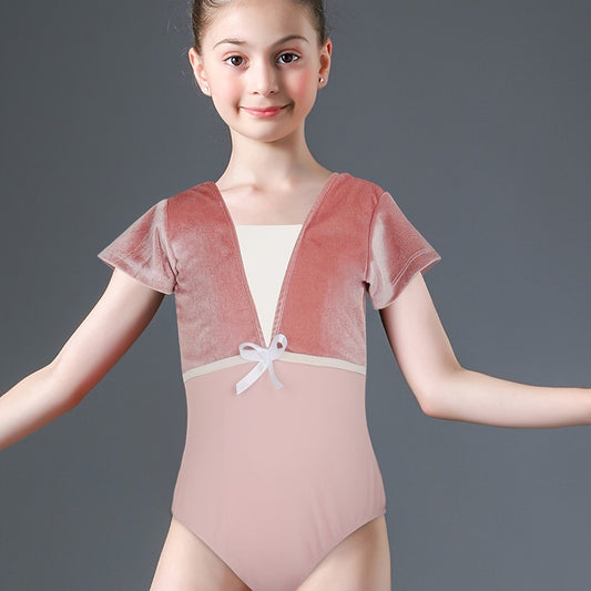 Girls Comfy Short Sleeve Dance Leotard Gymnastics Suit