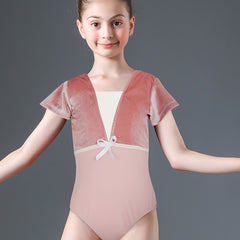 Girls Comfy Short Sleeve Dance Leotard Gymnastics Suit