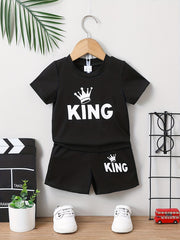 Crown Print T shirt & Shorts Boys 2pcs Set