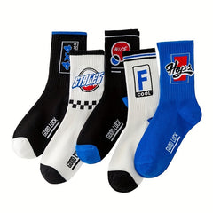 5 Pairs Letter Print Sports Socks Comfy & Breathable Women's Stockings