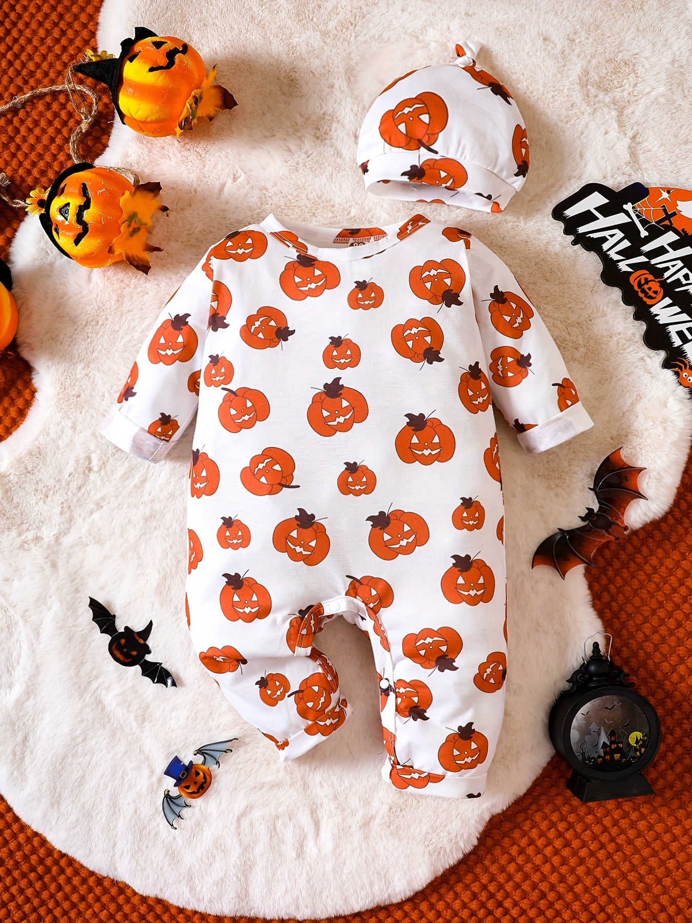 Halloween Pumpkin Graphic Romper Baby Onesie