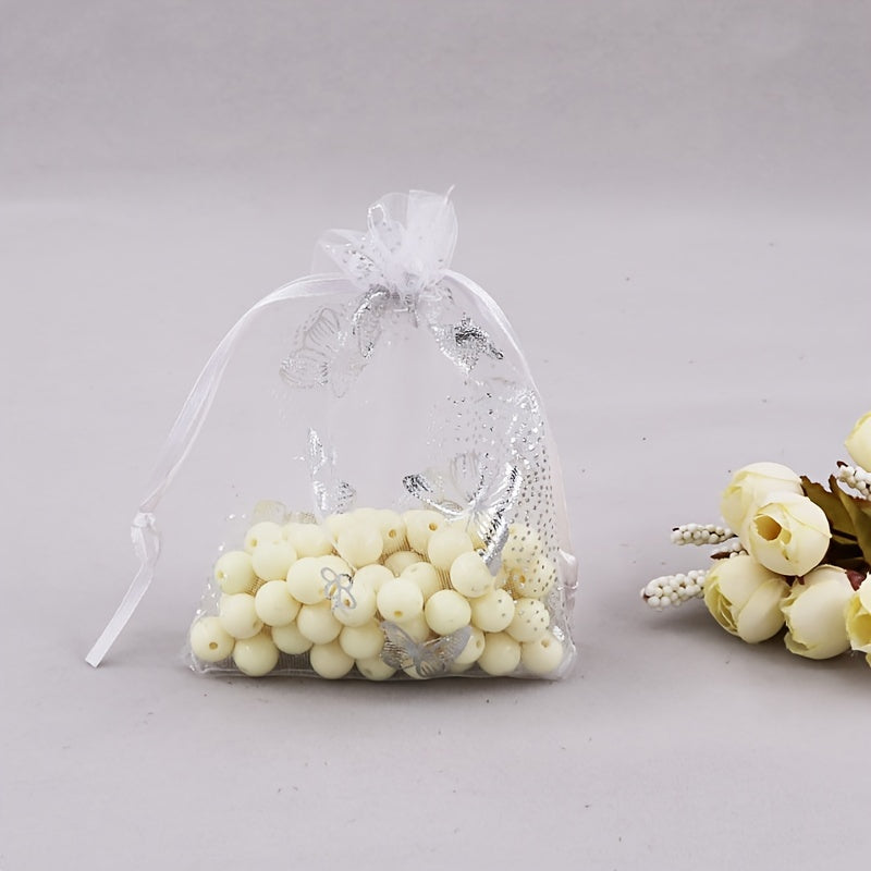 Organza Bags Silver Stamped Butterfly Wedding Favor Drawstring Jewelry Gift Bags