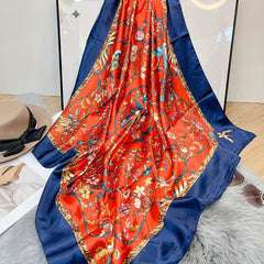 Vintage Flower Print Bandana Square Scarf Silk Shawl Classic Head Wraps Turban