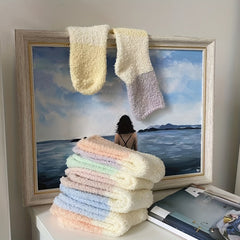 5 Pairs Colorblock Fuzzy Socks - Warm Home Floor Socks Women's Stockings