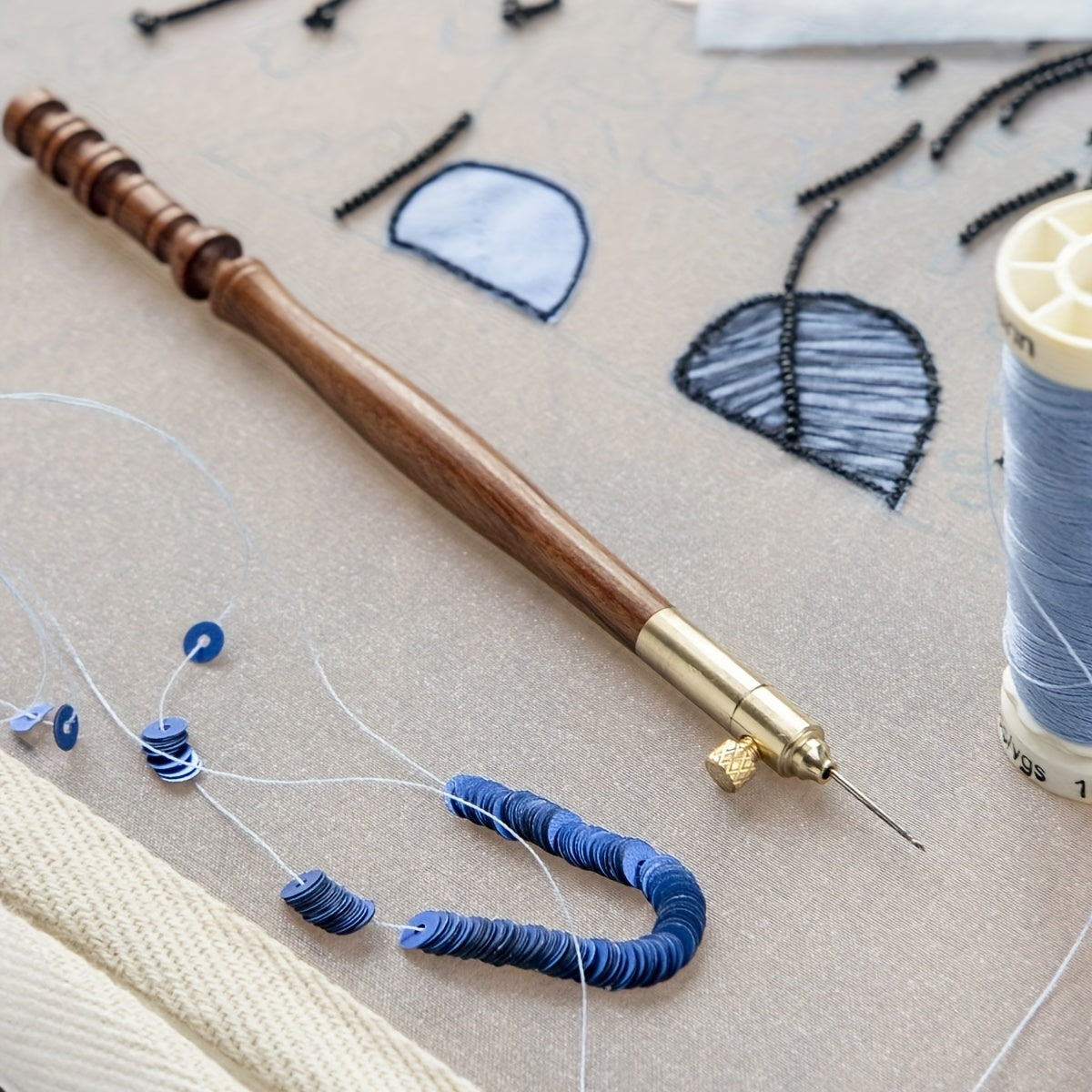 French Reverse Embroidery Wooden Handle Crochet Needles