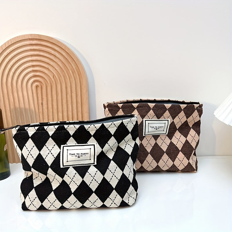 Diamond Pattern Makeup Bag Portable Travel Storage Bag Zippered Toiletry Bag