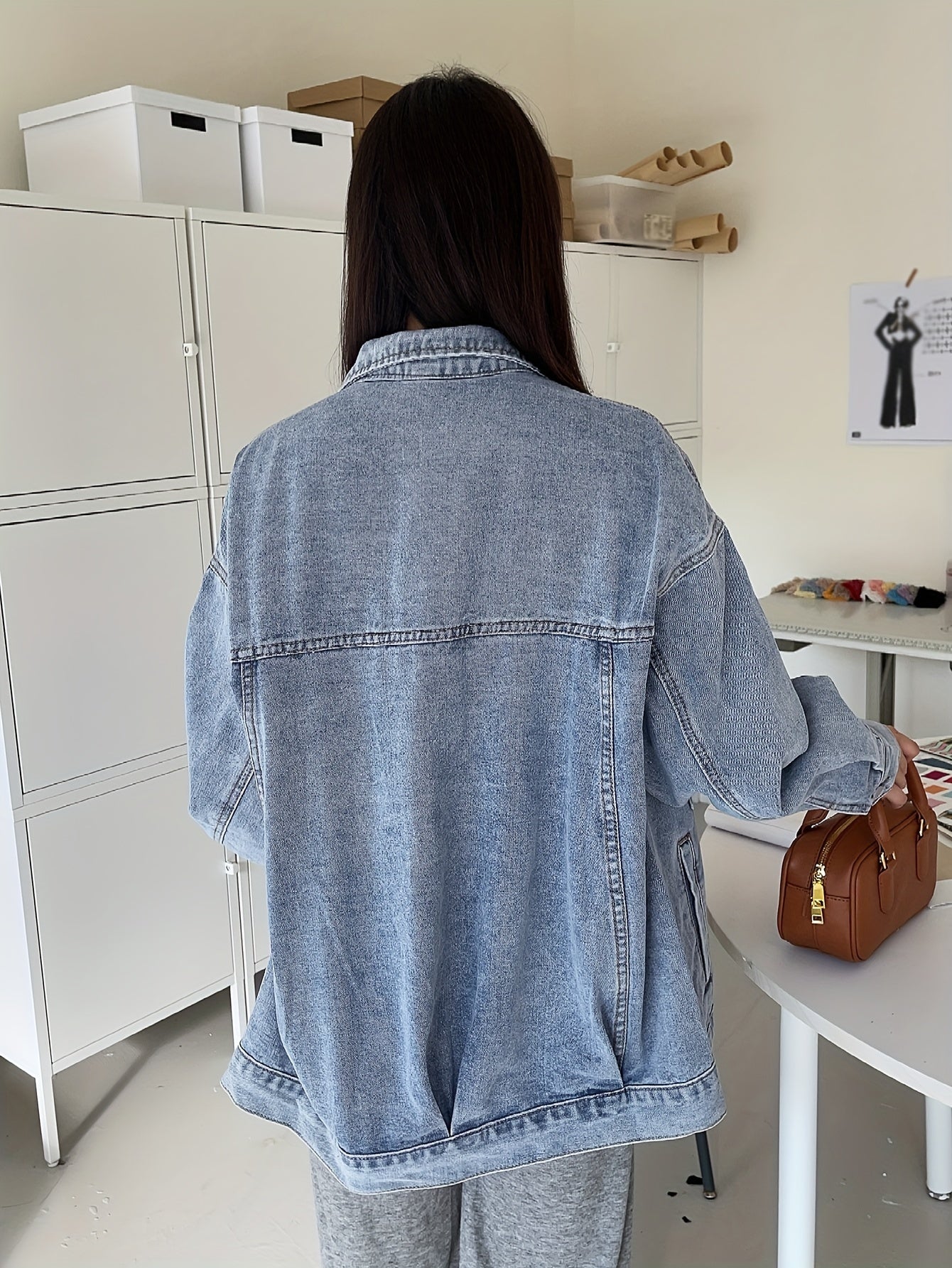 Women's Loose Fit Denim Jacket Long Sleeve Lapel Coat