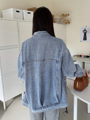 Women's Loose Fit Denim Jacket Long Sleeve Lapel Coat