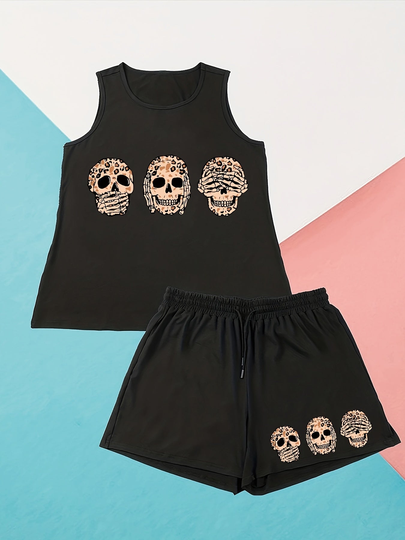 Leopard Skull Print Lounge Set Tank Top & Shorts Pajama