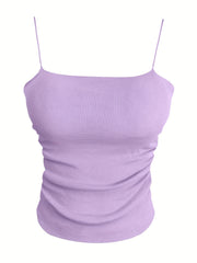 Solid Knitted Cami Top Round Neck Sleeveless Cami Top