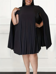 Party Dress Women's Plus Solid Split Sleeve Keyhole Back Mock Neck