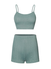 Sleeveless Crop Cami Top & Elastic Waist Shorts Set