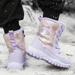 Girls' Fleece-Lined Snow Boots Cozy Warm Ankle Shoes
