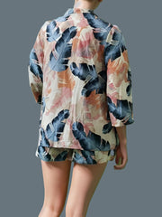 Floral Crop Top & Shorts & Cardigan Set