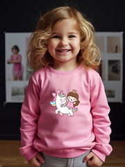 Anime Girl & Unicorn Print Pullover Sweatshirt for Girls