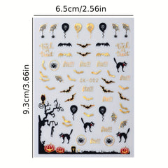 12pcs Halloween Nail Art Stickers 3D Laser Pumpkin Ghost Spider Skull Decals