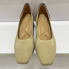 Women's Knit Square Toe Block Heel Court Shoes