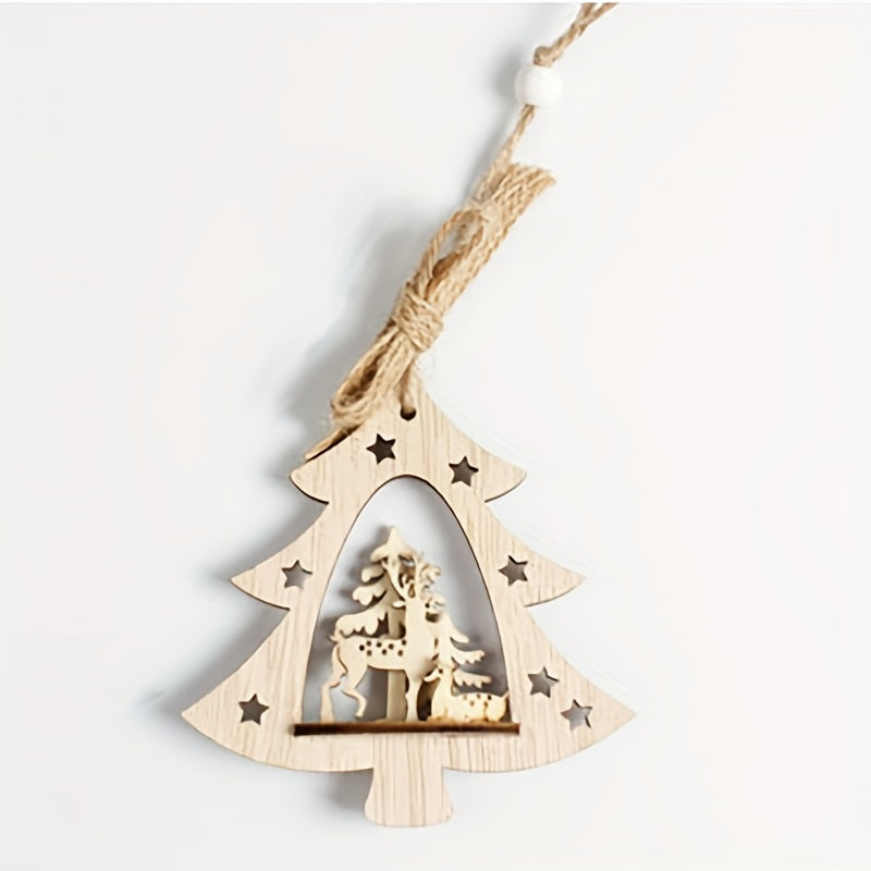 Elk Wooden Crafts Decorative Pendants Round Christmas Ornaments