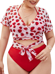 Strawberry Print Swimsuit Set High Stretch 3pcs Set
