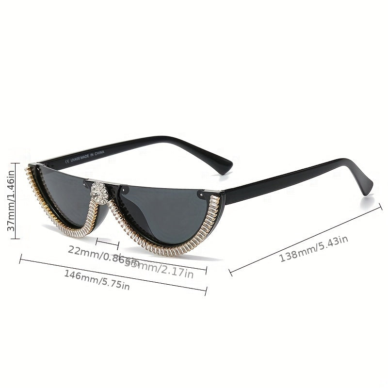 Y2K Semi Rimless Sunglasses Zircon Decorative Glasses