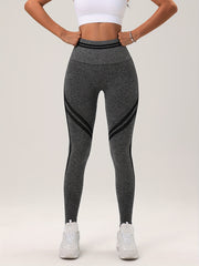 Solid Striped Waist Yoga Sports Leggings Butt Lifting Workout Pants