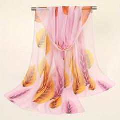 Boho Leaf Print Chiffon Scarf Thin Breathable Sunscreen Shawl