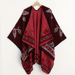 Vintage Leaf Jacquard Shawl Thick Wrap Cape Blanket Scarf Cardigan