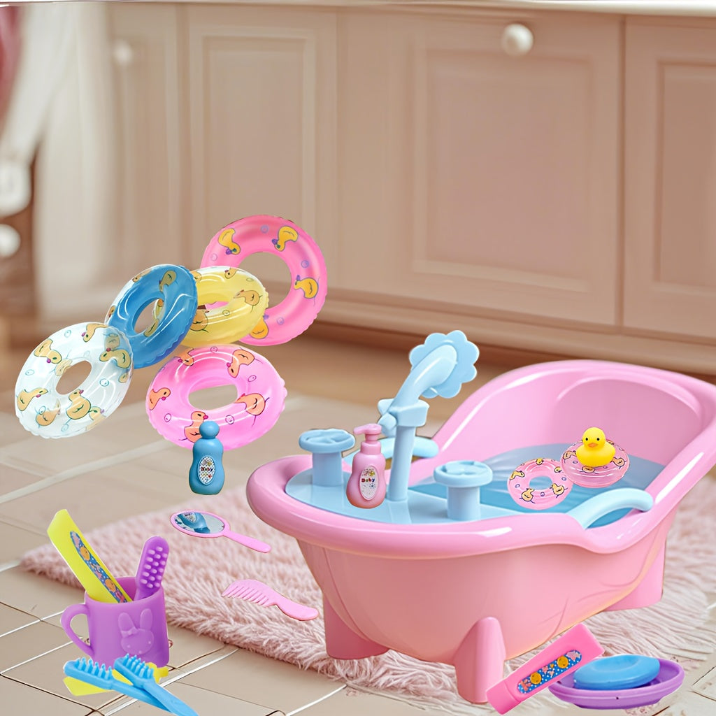 Pink Bathtub with Swimming Ring Bath Toy - Fun Simulated Bath for Kids