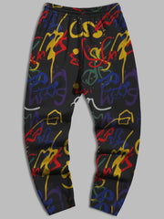 Graffiti Drawstring Sweatpants Men's Casual Loose Fit Joggers