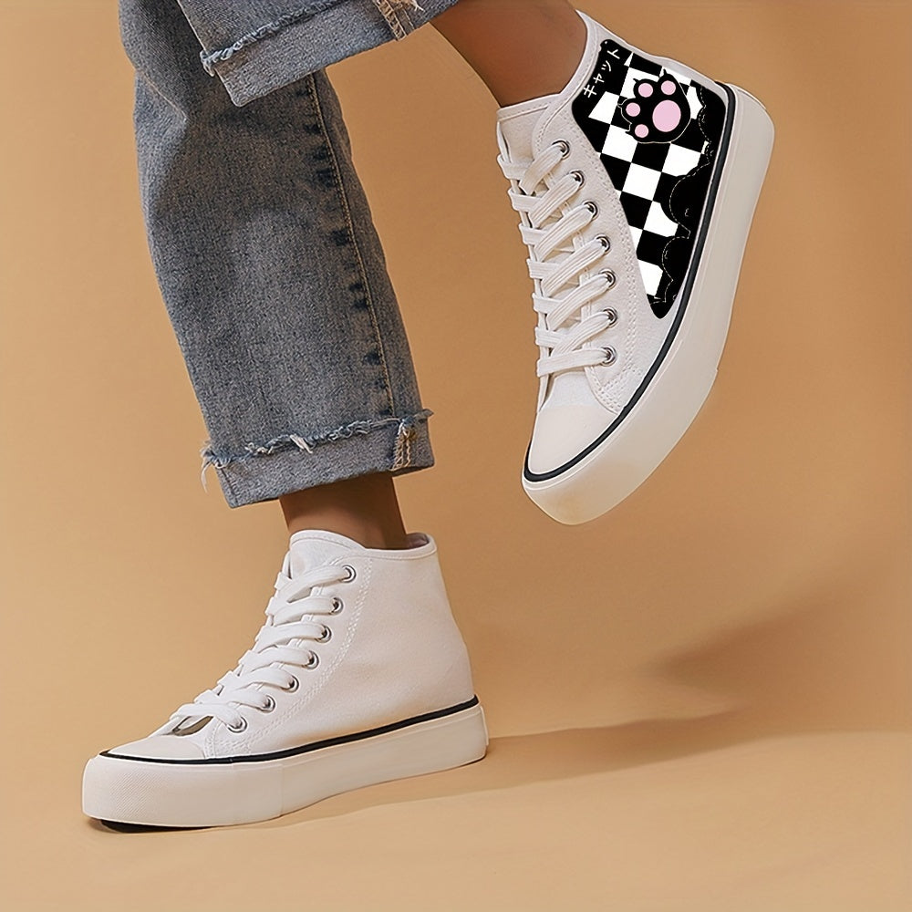 Cat Paw & Checkerboard High Top Sneakers