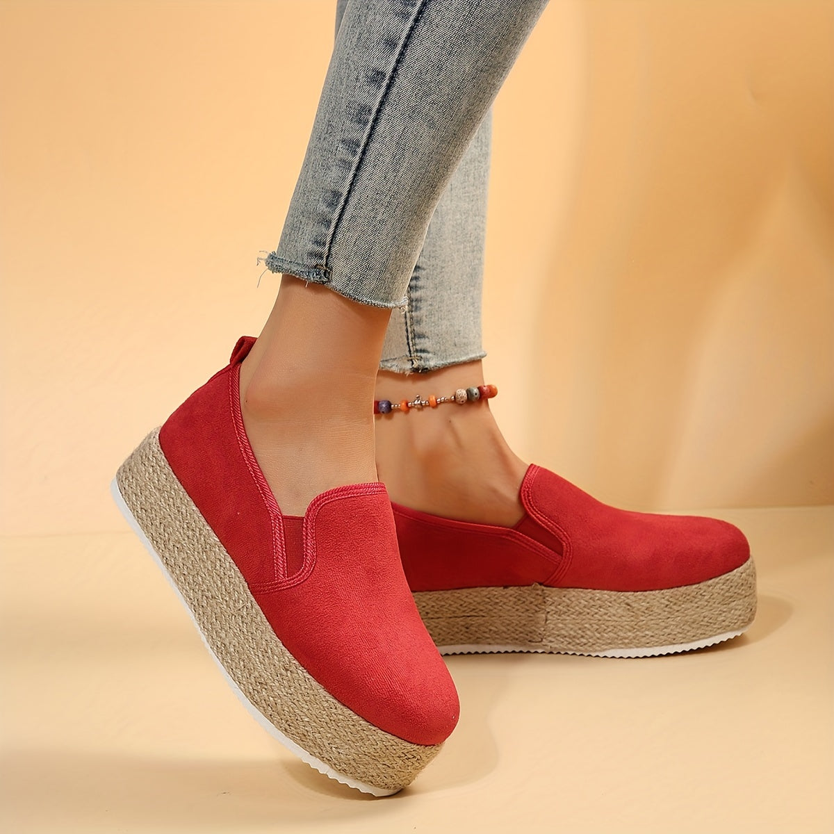 Women's Espadrille Platform Loafers Soft Sole Slip On Shoes