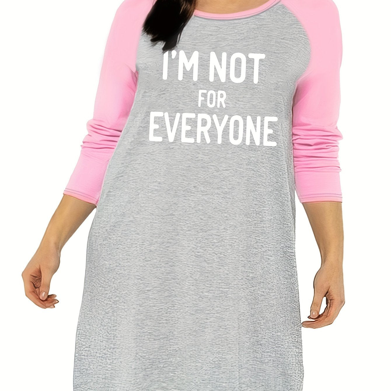 Slogan Print Raglan Sleeve Round Neck Stretch Tee Sleep Dress