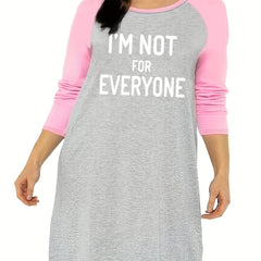 Slogan Print Raglan Sleeve Round Neck Stretch Tee Sleep Dress