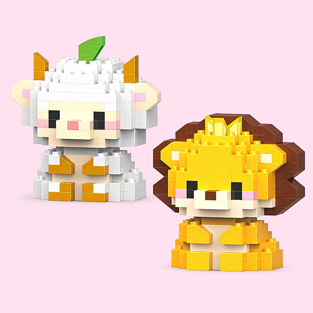 2pcs Cartoon Animals Building Blocks Toys - Lion & Sheep Chicken & Elephant