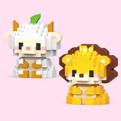 2pcs Cartoon Animals Building Blocks Toys - Lion & Sheep Chicken & Elephant