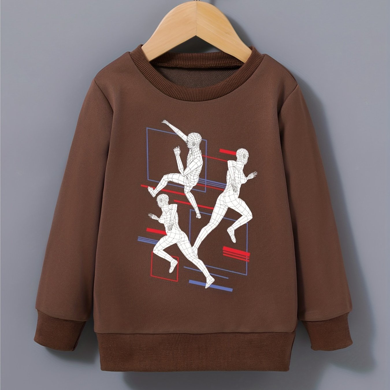 Sports Man Print Boys Sweatshirt Crew Neck Tops Kids Clothing