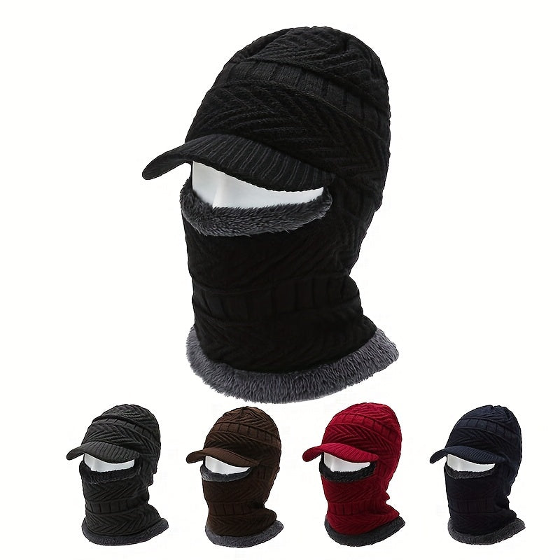 Men's Winter Plus Velvet Knitted Hat Neck Protection Windproof Woolen Warm Hat