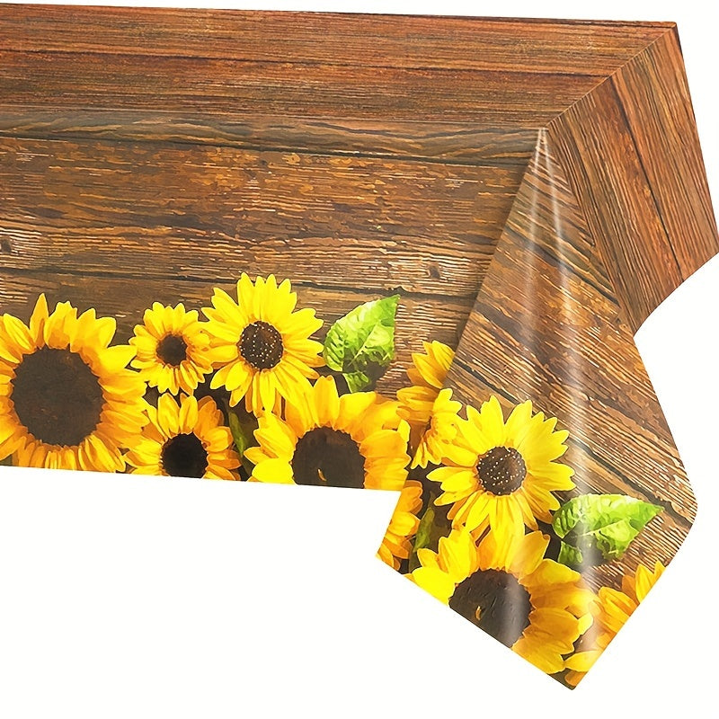 Rustic Sunflower Wood Grain Tablecloth Vintage Table Covers