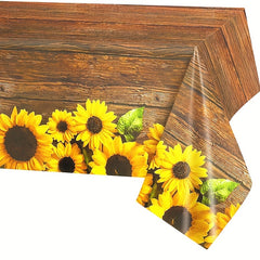 Rustic Sunflower Wood Grain Tablecloth Vintage Table Covers