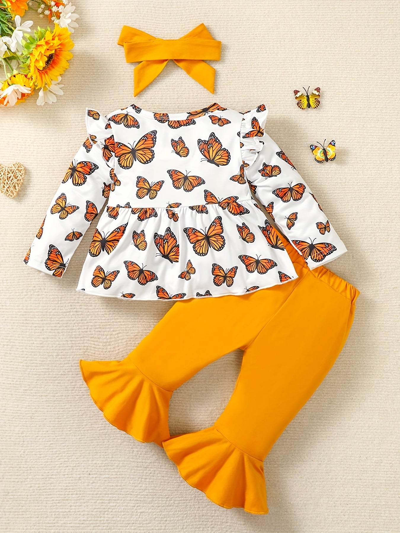 Baby Girls Butterfly Print Skirt Swing Top Flared Pants Set