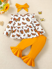 Baby Girls Butterfly Print Skirt Swing Top Flared Pants Set